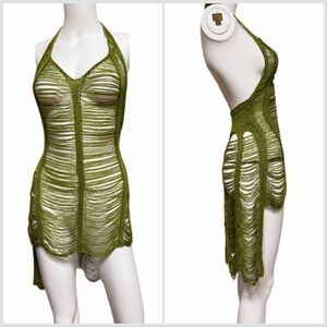 Olive Green Halter Knit Dress - Size Medium